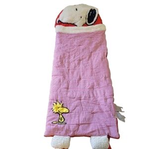 Peanuts Pottery Barn Kids Sleeping Bag Pillow Snoopy Woodstock Red 74 x 26